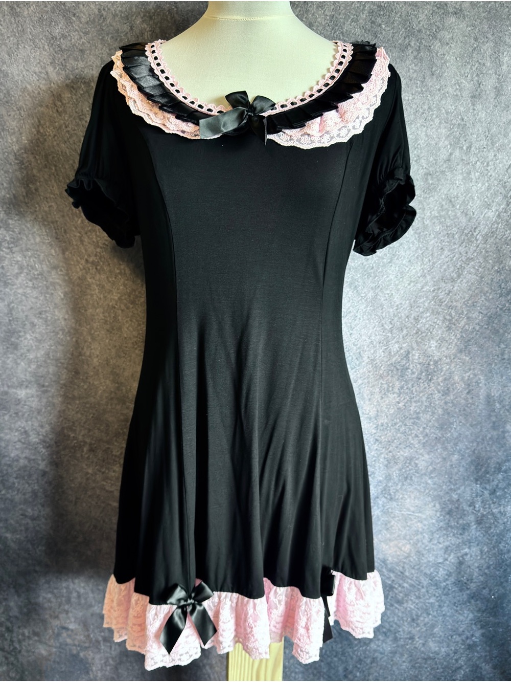 NWT Dolls Kill Widow Black Dress with Pink Lace Trim